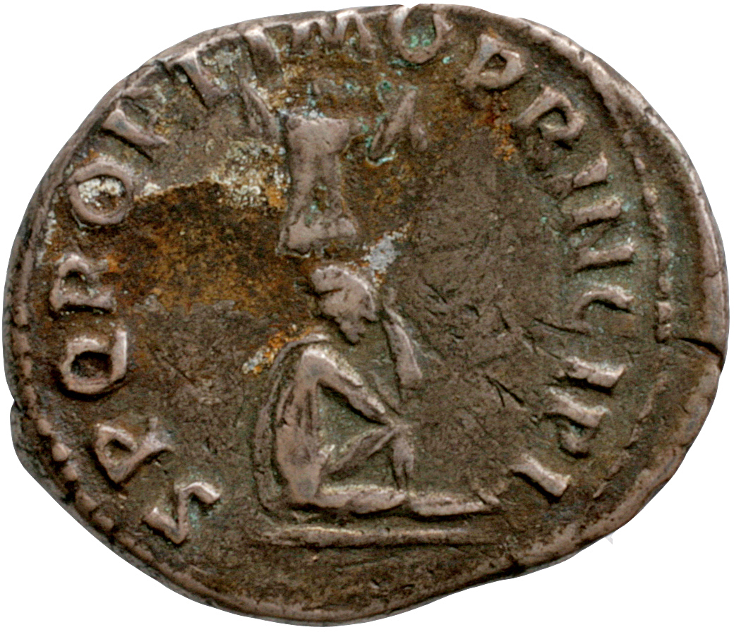 RIC II Trajan 220 Trajan reverse, Dacian seated right next to trophy