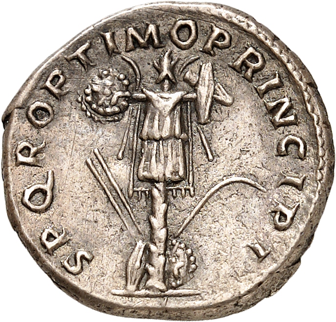 RIC II Trajan 226 Trajan reverse, Trophy of two shield, two spears, and sword set on a stump