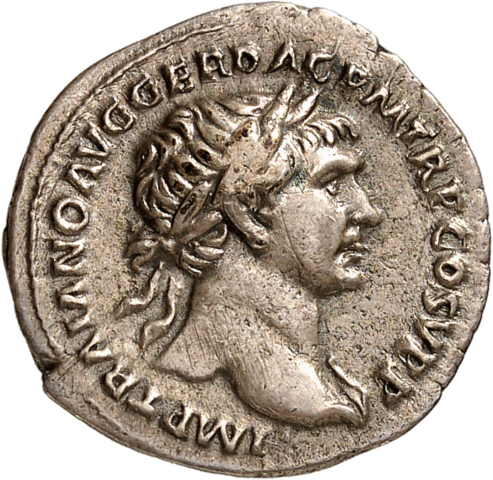 RIC II Trajan 226 Trajan obverse, Bust of Trajan, laureate, draped on left shoulder, right