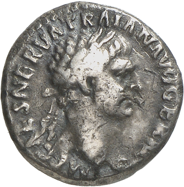 RIC II Trajan 22 (denarius) Trajan obverse, Head of Trajan, laureate, right