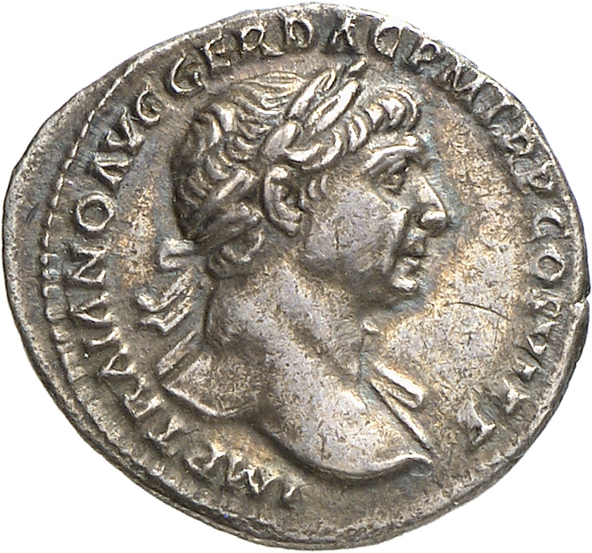 RIC II Trajan 260 Trajan obverse, Bust of Trajan, laureate, draped on left shoulder, right