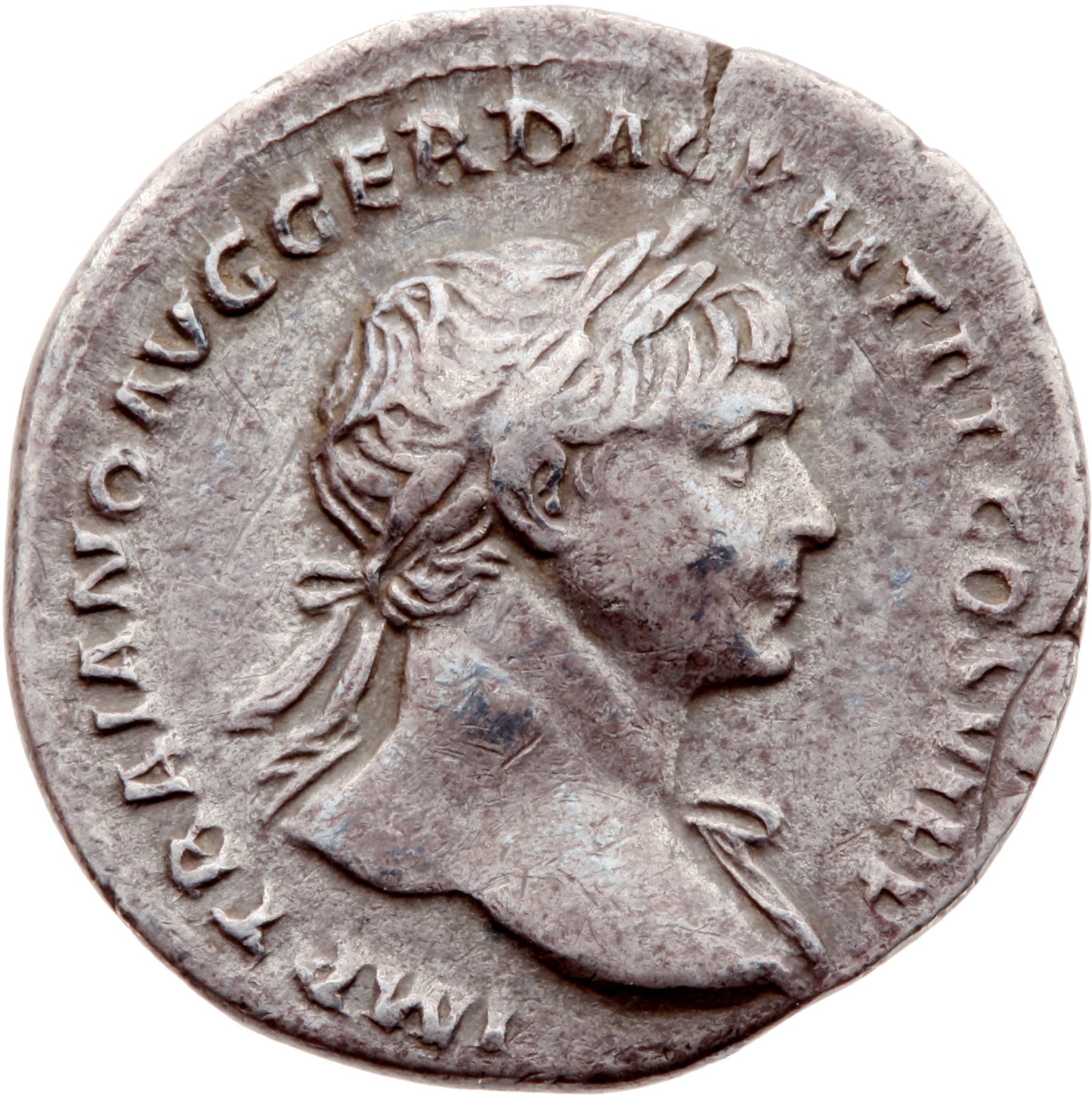 RIC II Trajan 267 Trajan obverse, Bust of Trajan, laureate, right