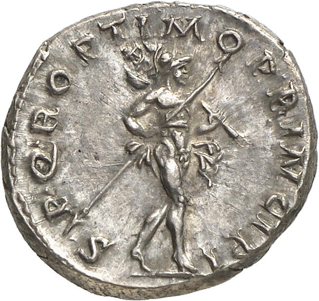RIC II Trajan 270 Trajan reverse, Mars, helmeted, naked, except for cloak round waist, advancing right, holding transverse...