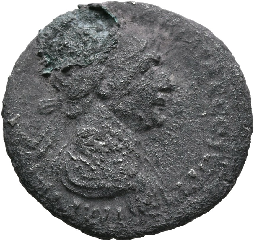 RIC II Trajan 275 (denarius) Trajan obverse, Bust of Trajan, laureate, draped, right