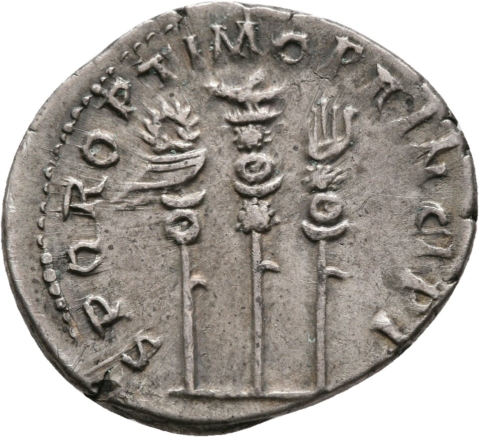 RIC II Trajan 294 (denarius) Trajan reverse, Aquila between vexillum on left and standard on right