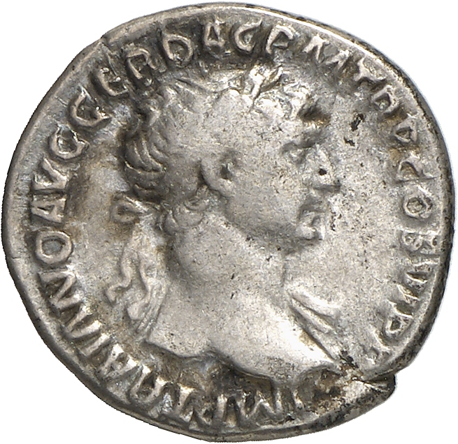 RIC II Trajan 295 Trajan obverse, Bust of Trajan, laureate, draped on left shoulder, right