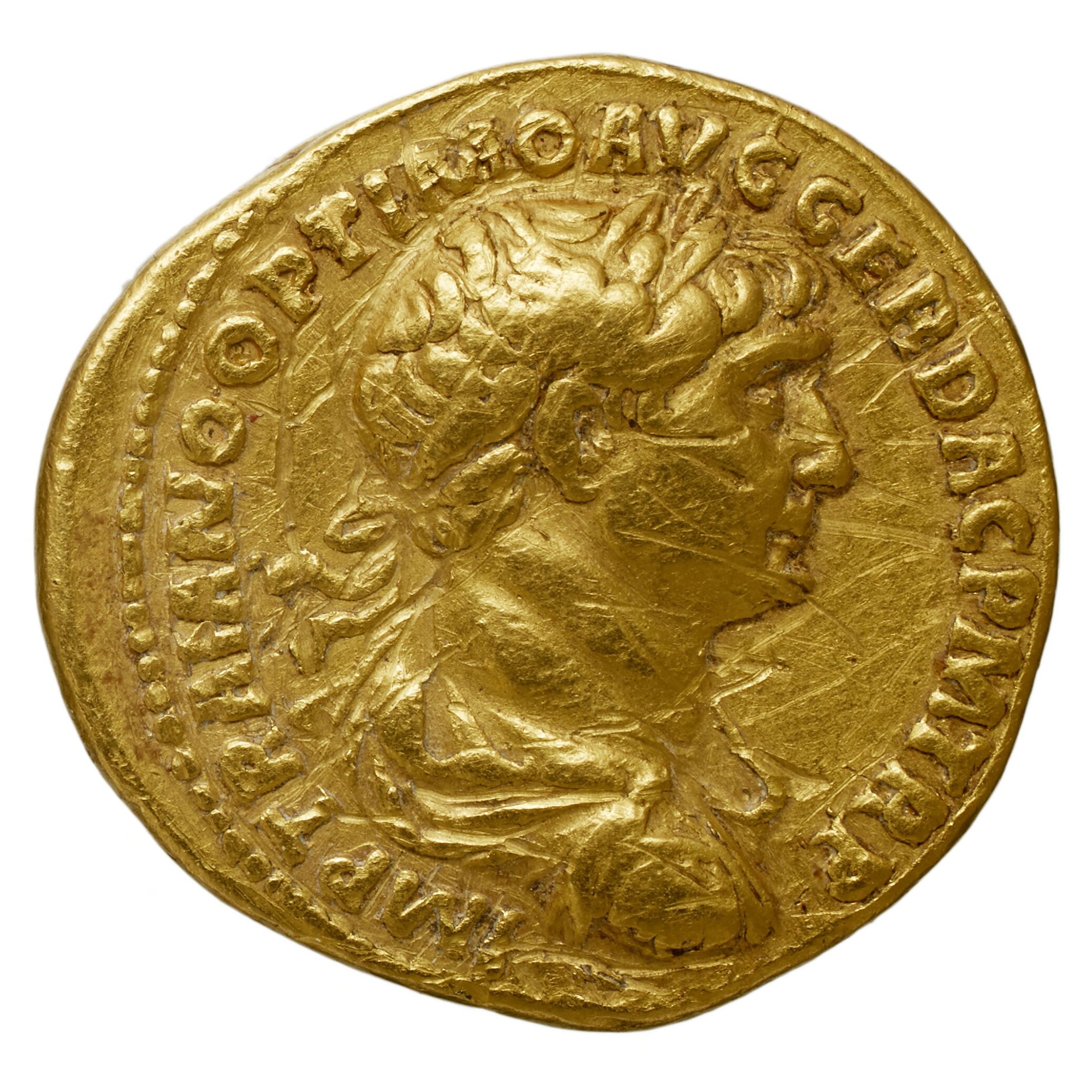 RIC II Trajan 297 Trajan obverse, Bust of Trajan, laureate, draped, right