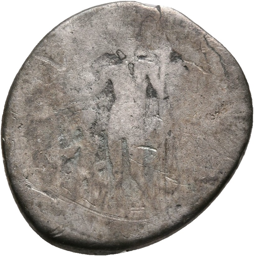 RIC II Trajan 298 (denarius) Trajan reverse, Jupiter, naked except for cloak over right and left arms, holding thunderbolt...