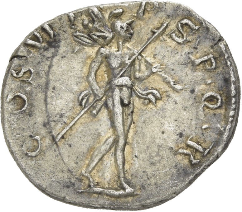 RIC II Trajan 299 Trajan reverse, Mars, helmeted, naked except for cloak behind, advancing right, carrying spear in right ...