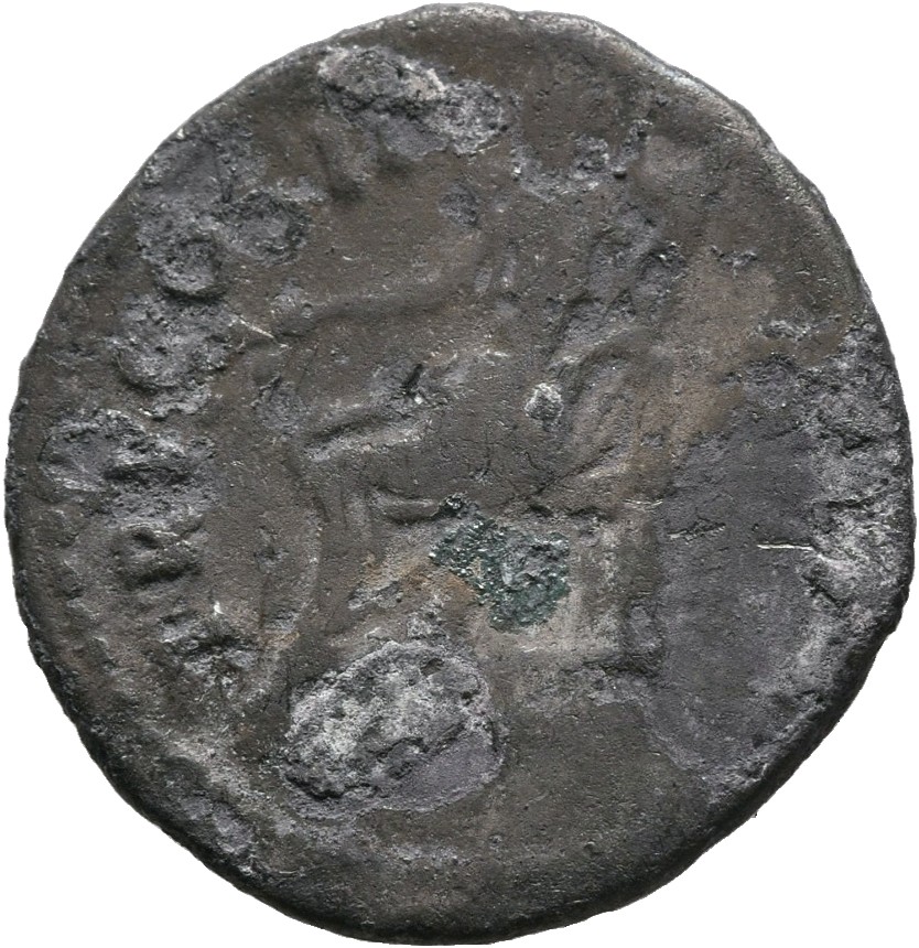 RIC II Trajan 29 (denarius) Trajan reverse, Pax, draped, seated left on throne, holding branch in right hand and sceptre i...