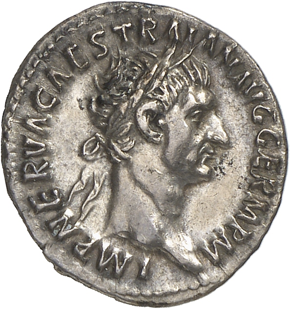 RIC II Trajan 30 (denarius) Trajan obverse, Head of Trajan, laureate, right
