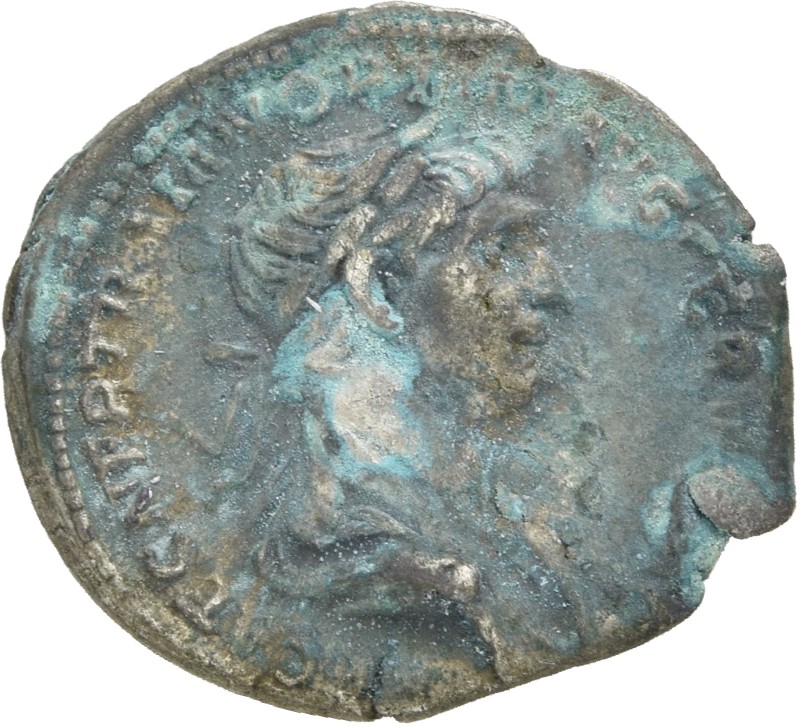 RIC II Trajan 315 Trajan obverse, Bust of Trajan, laureate, draped, right