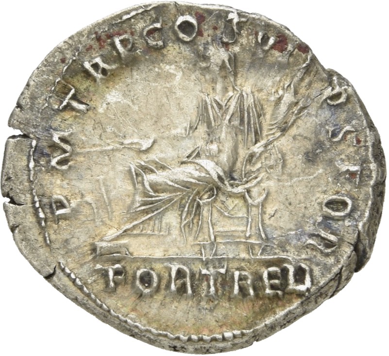 RIC II Trajan 318 (denarius) Trajan reverse, Fortuna, draped, veiled, seated left on chair without back, holding rudder se...