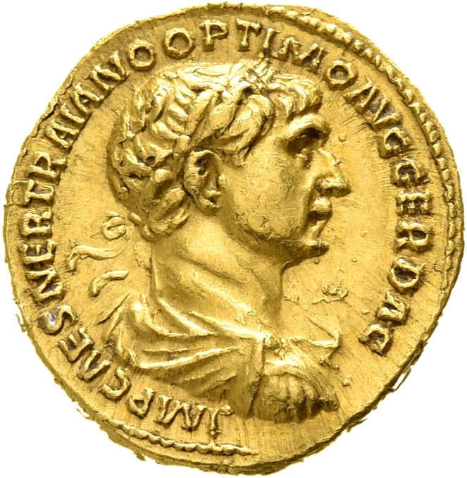 RIC II Trajan 319 Trajan obverse, Bust of Trajan, laureate, draped, cuirassed, right
