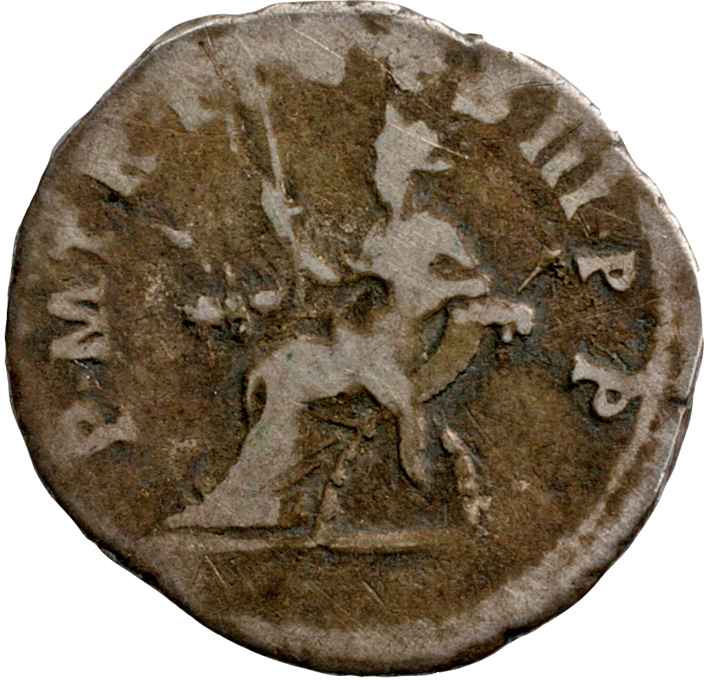 Trajan reverse — Abundantia seated left on chair with crossed cornucopiae, holding sceptre in right hand