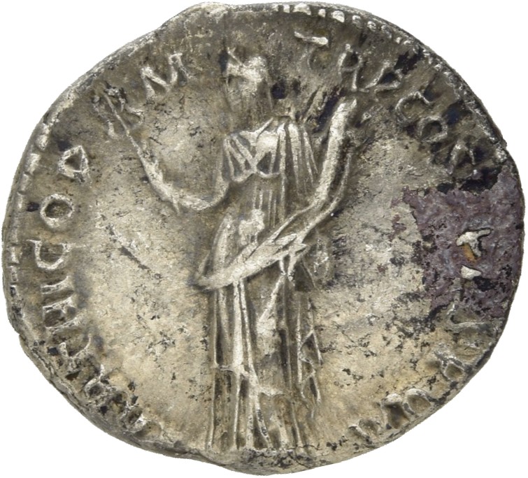 RIC II Trajan 332 Trajan reverse, Felicitas, draped, standing left, holding caduceus up in right hand and cornucopiae in left