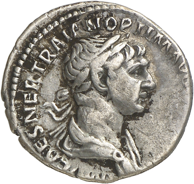 RIC II Trajan 334 Trajan obverse, Bust of Trajan, laureate, draped, right