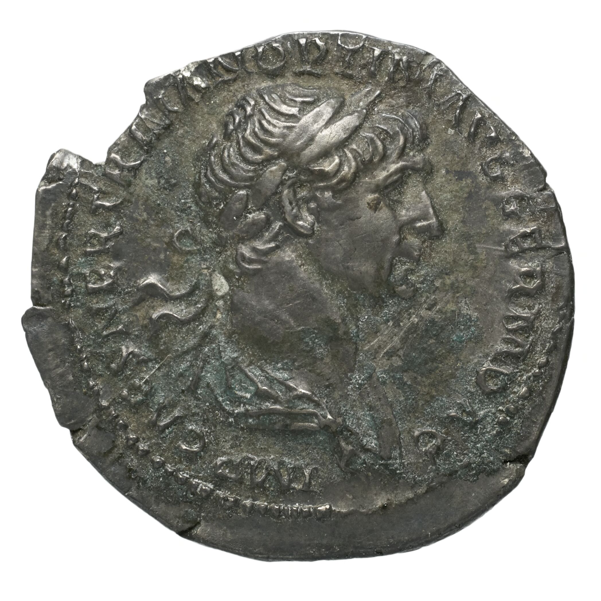 RIC II Trajan 334 Trajan obverse, Bust of Trajan, laureate, draped, right