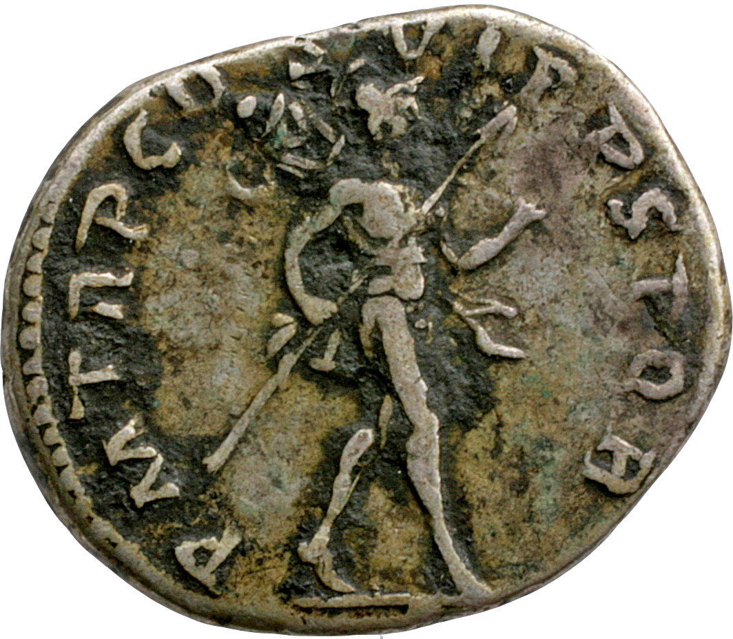 Trajan reverse — Mars, helmeted, naked except for cloak round shoulders, advancing right, holding transverse spear in right hand and trophy over left shoulder in left