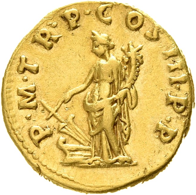 RIC II Trajan 34 Trajan reverse, Fortuna standing left, holding rudder attached to prow and cornucopiae