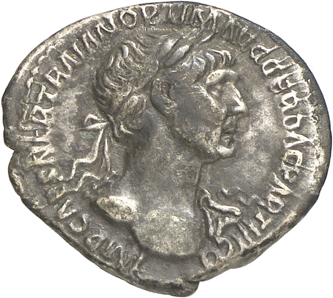 RIC II Trajan 346 Trajan obverse, Bust of Trajan, laureate, draped on left shoulder, right