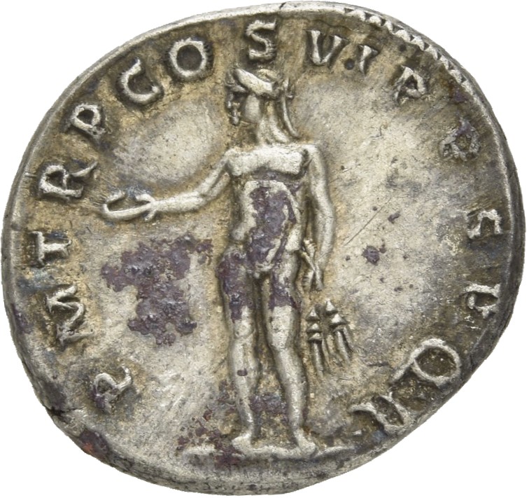 RIC II Trajan 347 (denarius) Trajan reverse, Genius, naked, standing left, holding patera in right hand and corn-ears down...