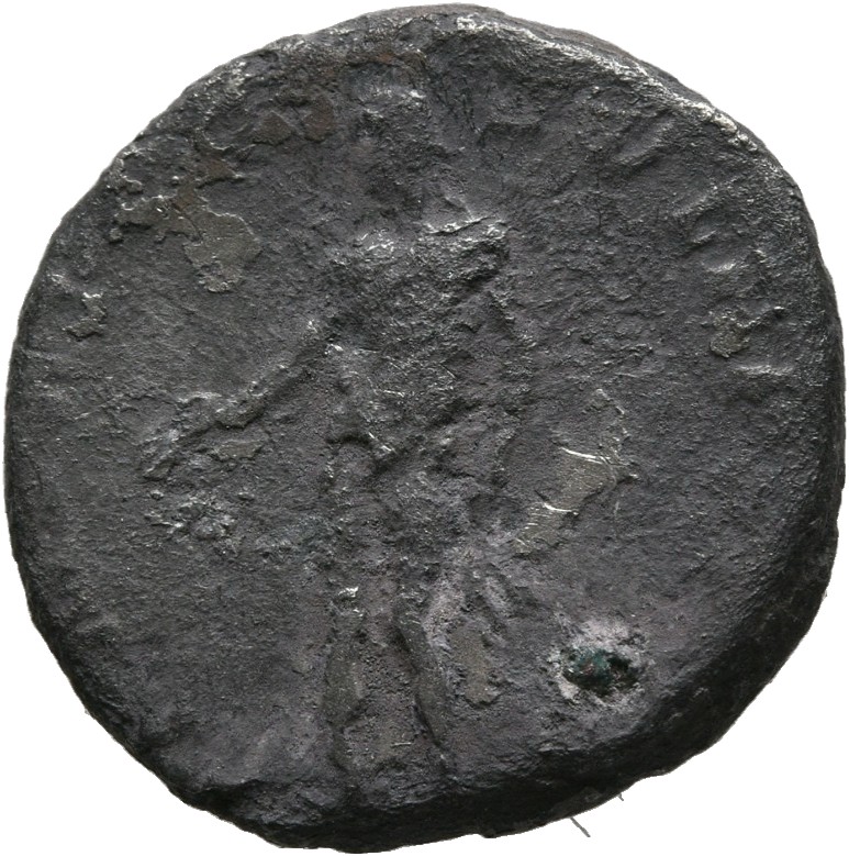RIC II Trajan 348 (denarius) Trajan reverse, Genius, naked, standing left, holding patera in right hand and corn-ears down...
