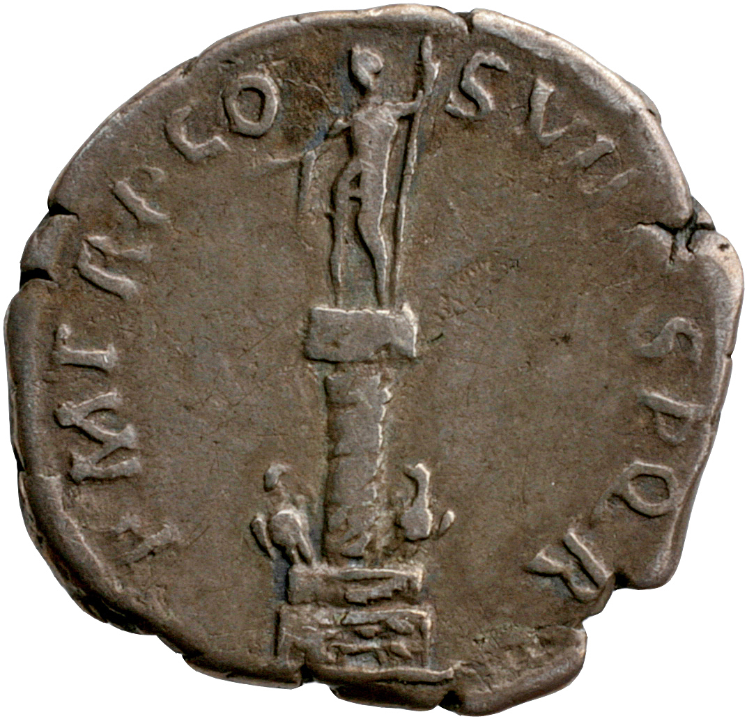 RIC II Trajan 356 Trajan reverse, Column of Trajan surmounted with a statue of Trajan; two eagles at base and a wreath wit...