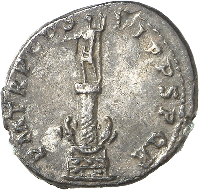 RIC II Trajan 356 Trajan reverse, Column of Trajan surmounted with a statue of Trajan; two eagles at base and a wreath wit...