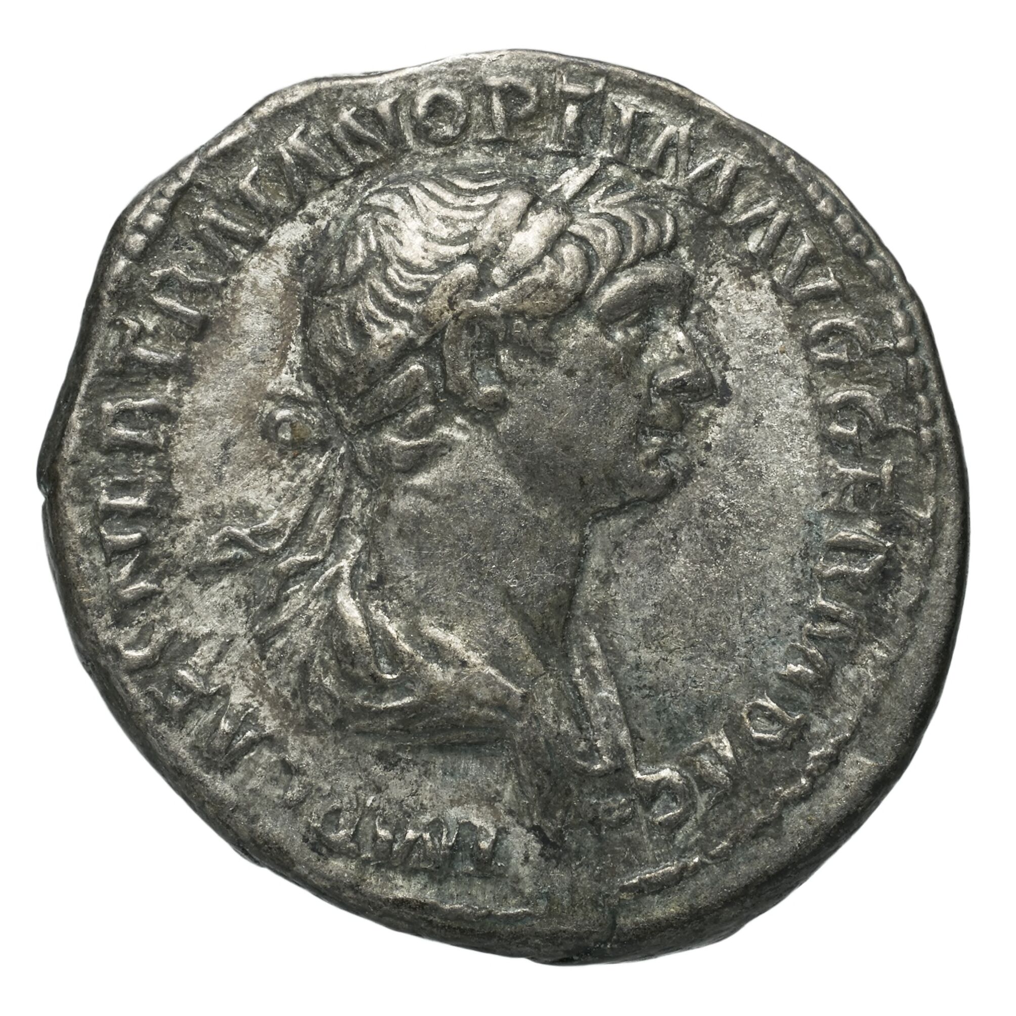 RIC II Trajan 361 Trajan obverse, Bust of Trajan, laureate, draped, right