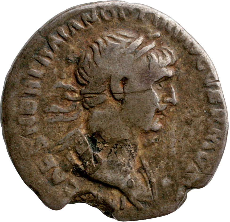 Trajan obverse — Bust of Trajan, laureate, draped, right