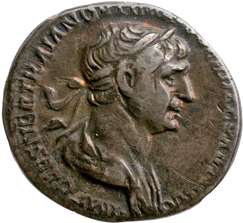 RIC II Trajan 364 Trajan obverse, Bust of Trajan, laureate, draped, right