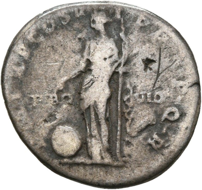 RIC II Trajan 364 Trajan reverse, Providentia, draped, standing left, pointing with right hand at large globe to left, and...