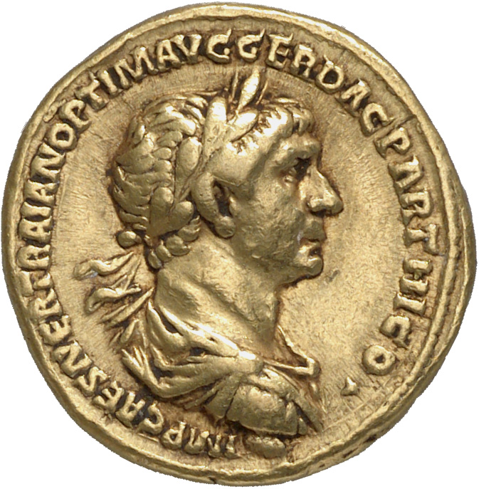 RIC II Trajan 367 Trajan obverse, Bust of Trajan, laureate, draped, cuirassed, right