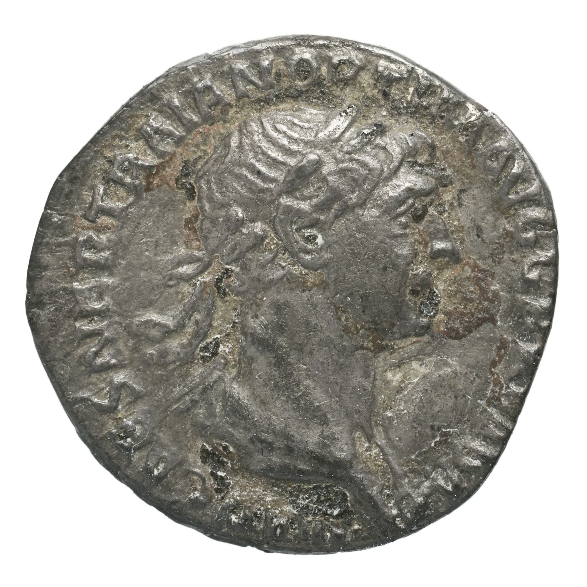 RIC II Trajan 369 Trajan obverse, Head of Trajan, laureate, right