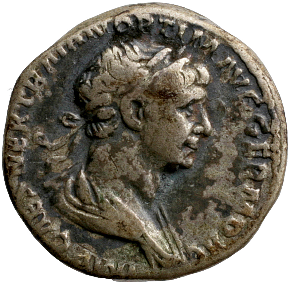 RIC II Trajan 370 Trajan obverse, Bust of Trajan, laureate, draped, right
