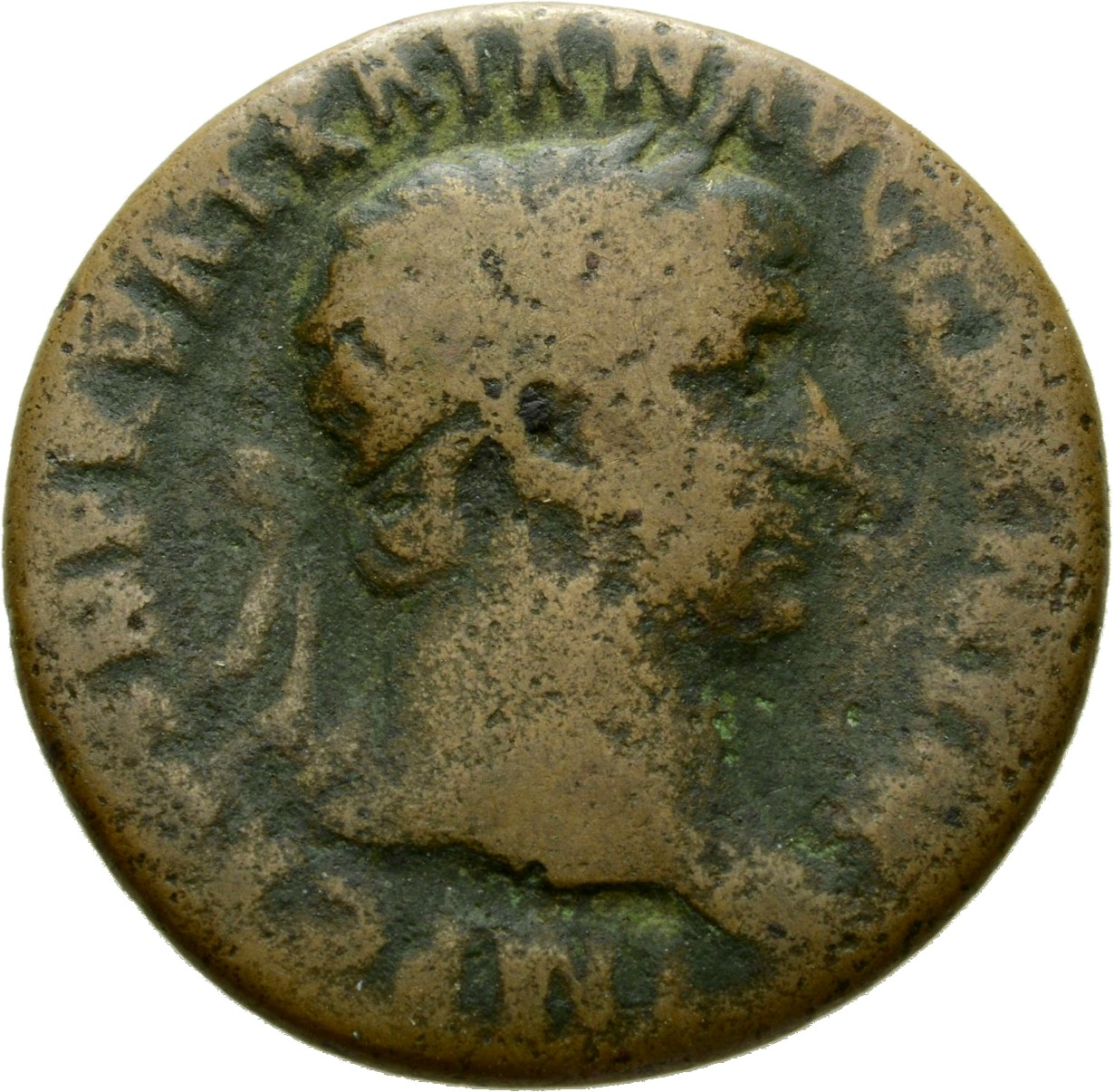 Trajan obverse — Head of Trajan, radiate, right