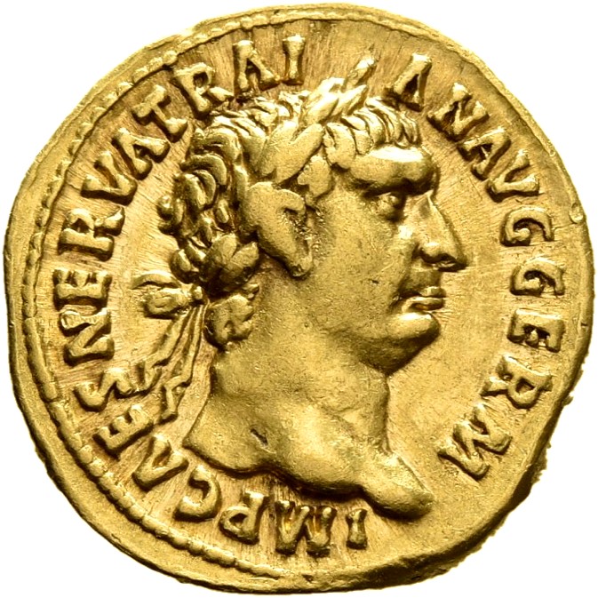RIC II Trajan 4 Trajan obverse, Head of Trajan, laureate, right