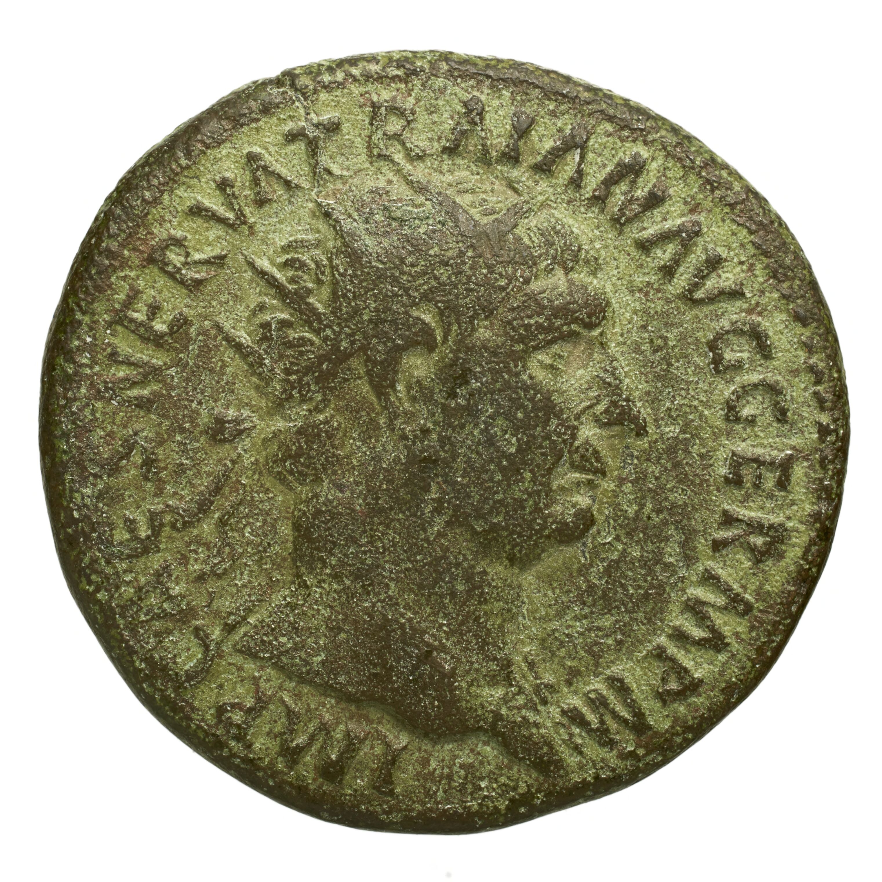 RIC II Trajan 411 Trajan obverse, Head of Trajan, radiate, right