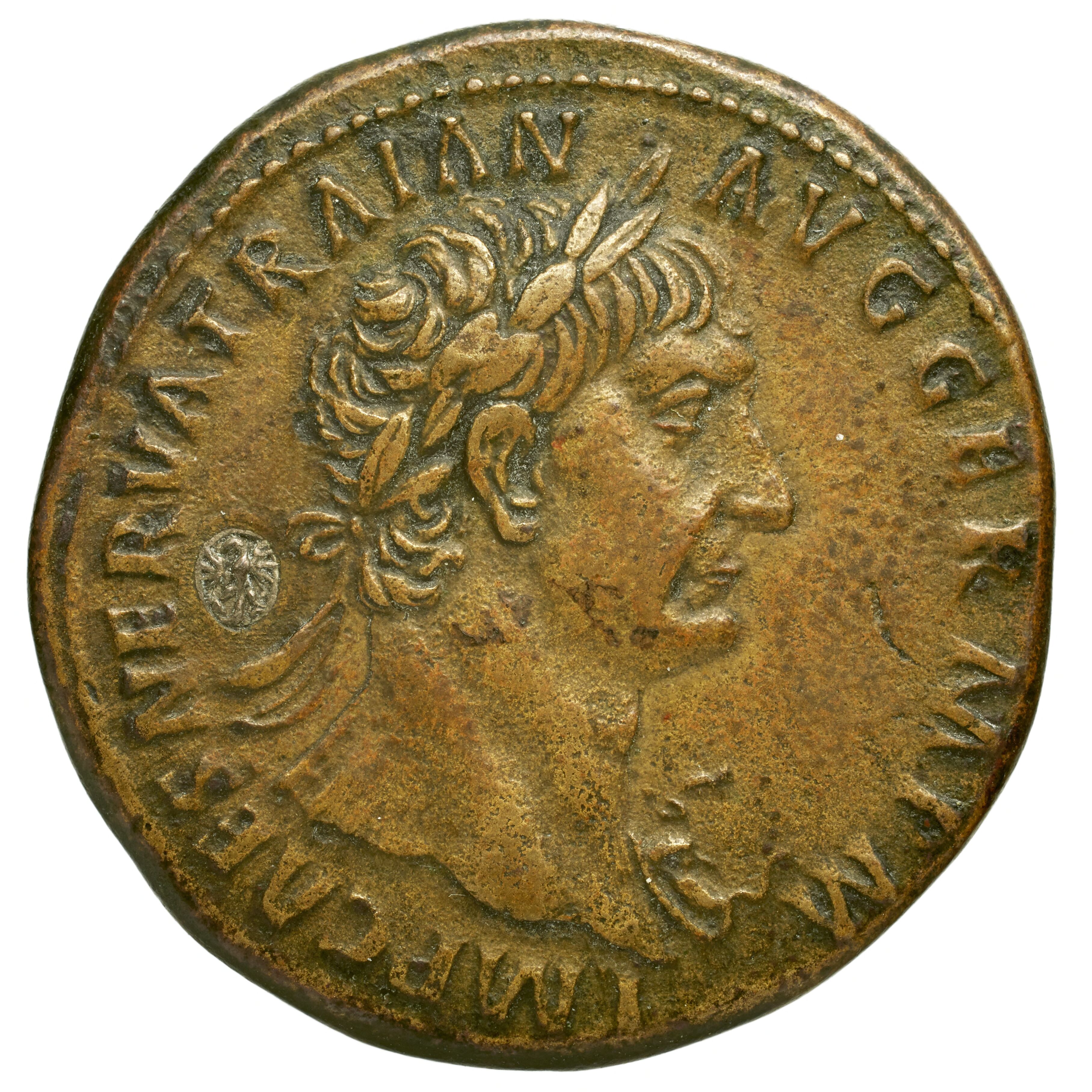 RIC II Trajan 413 Trajan obverse, Bust of Trajan, laureate, right (sometimes with aegis)