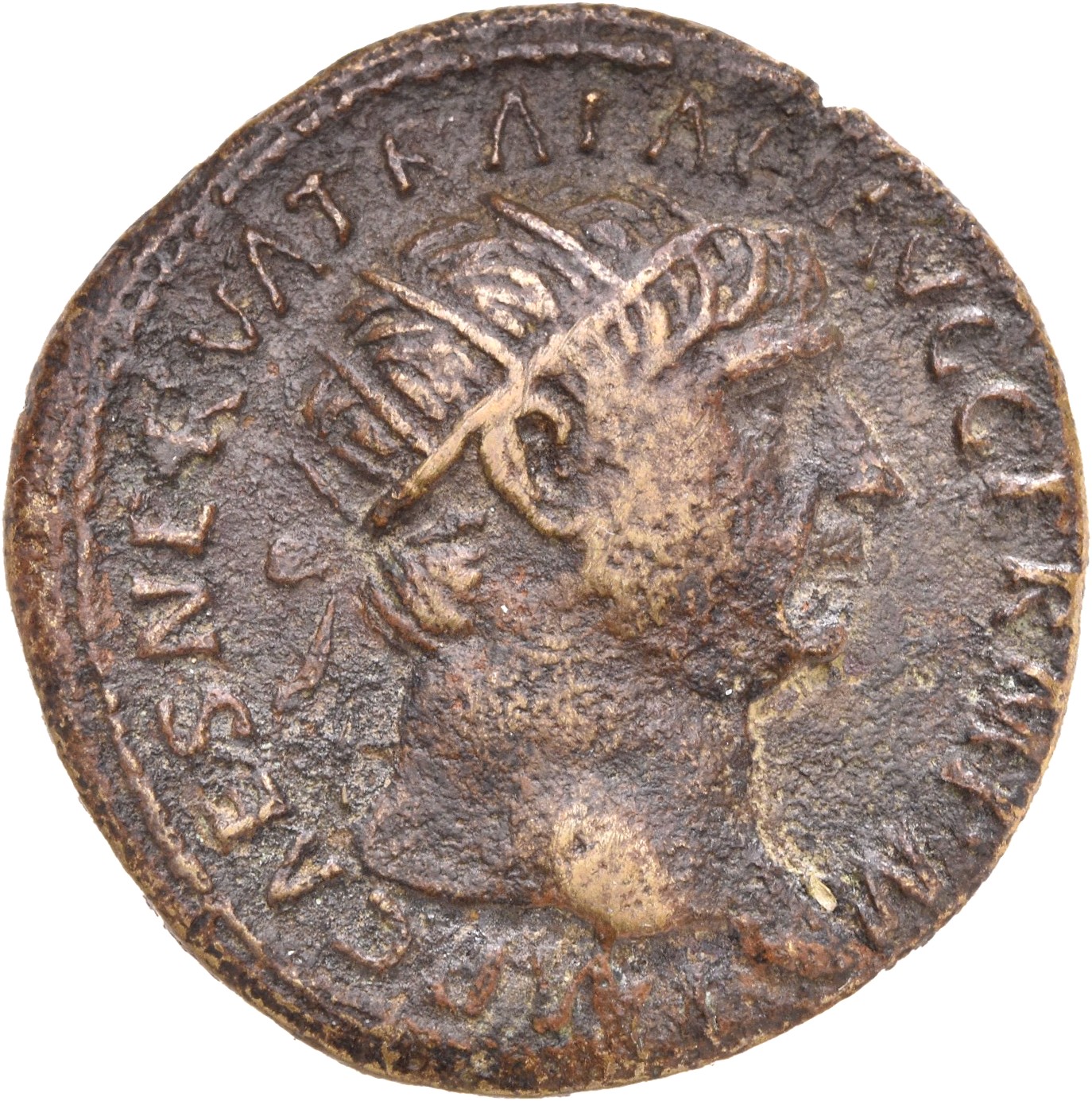 RIC II Trajan 428 Trajan obverse, Head of Trajan, radiate, right