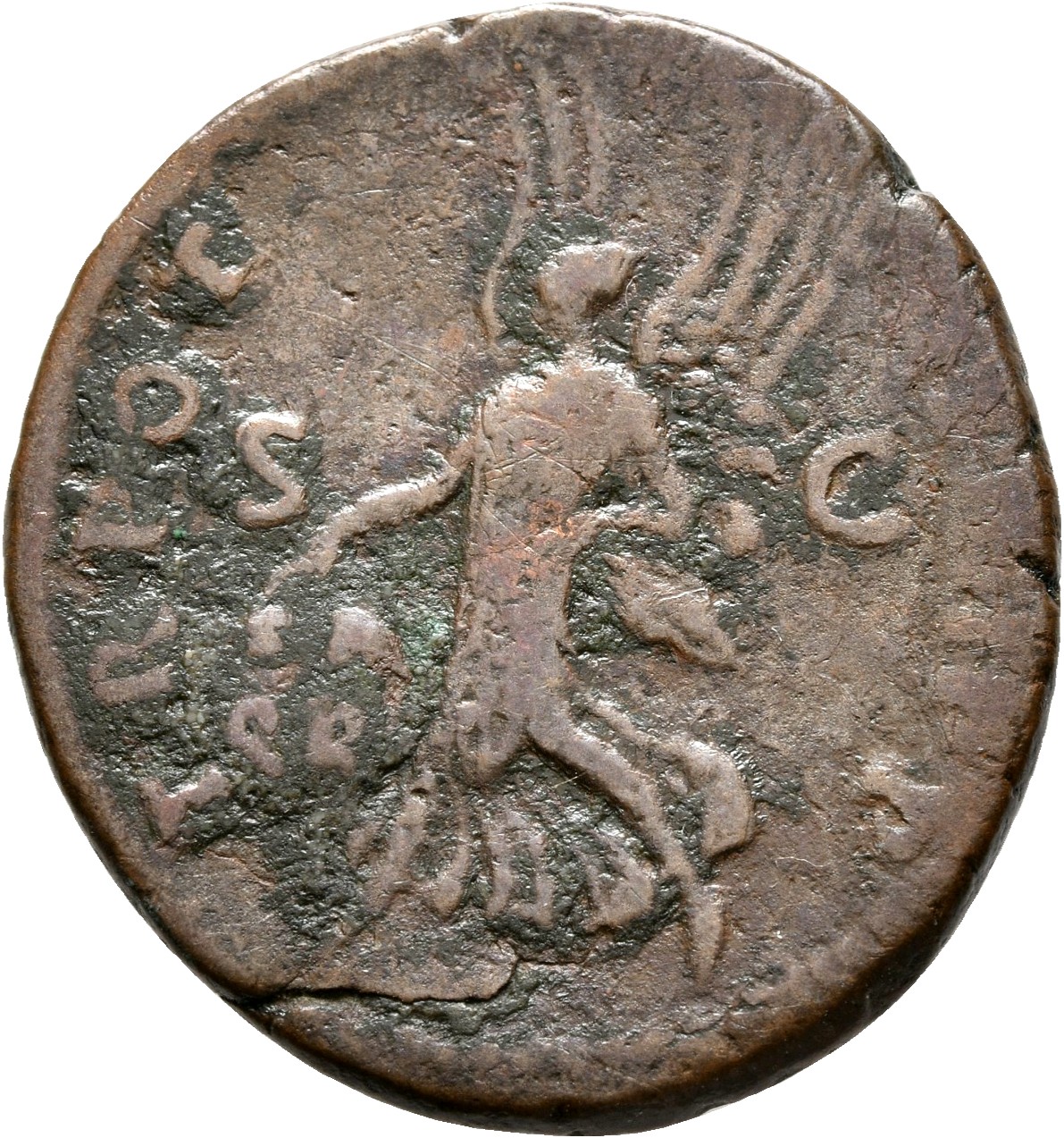 RIC II Trajan 434 Trajan reverse, Victory, draped, advancing left, holding shield inscribed SPQR in right hand