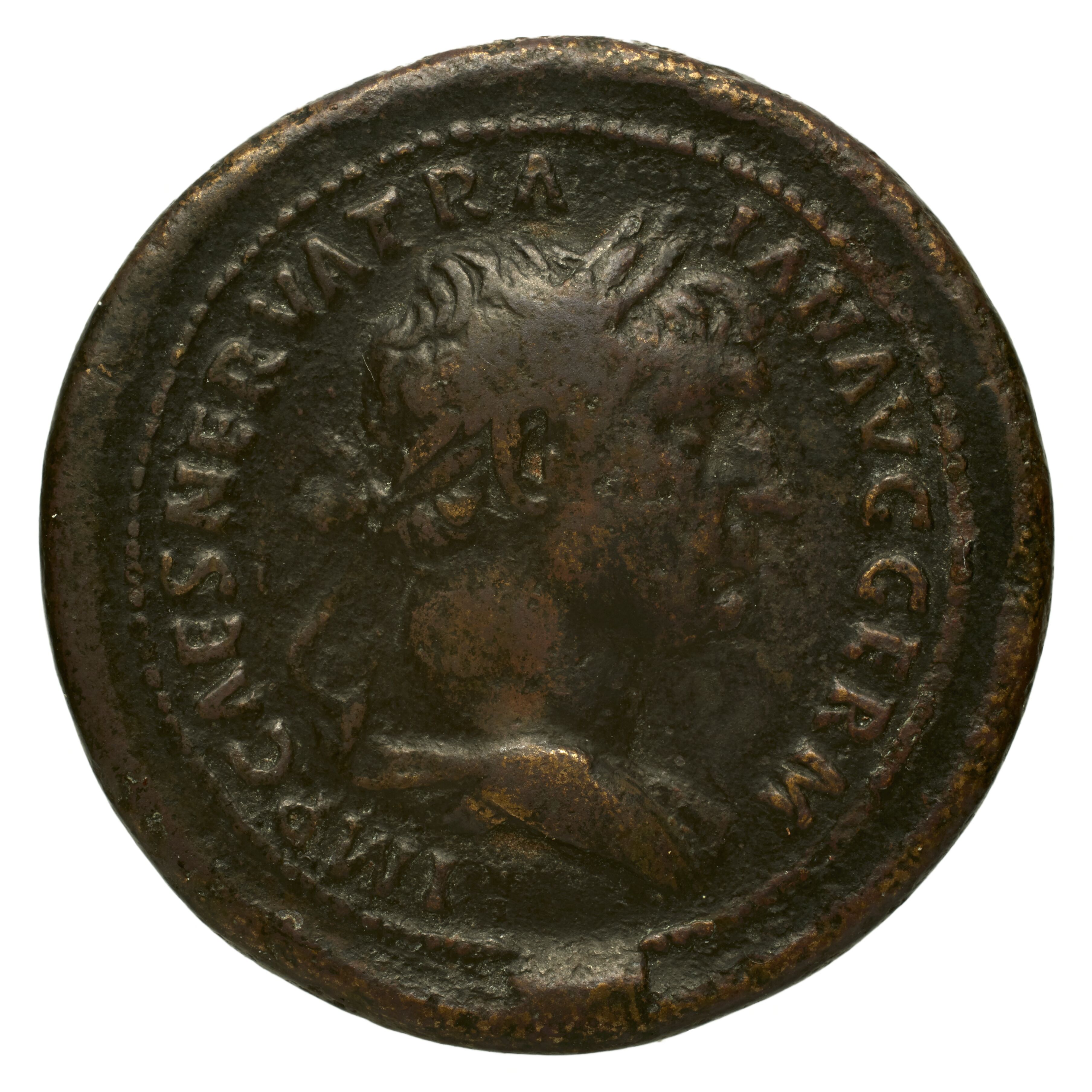RIC II Trajan 438 Trajan obverse, Bust of Trajan, laureate, draped, right