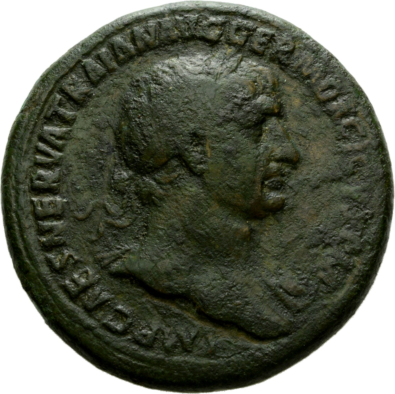 Trajan obverse — Bust of Trajan, laureate, right with aegis