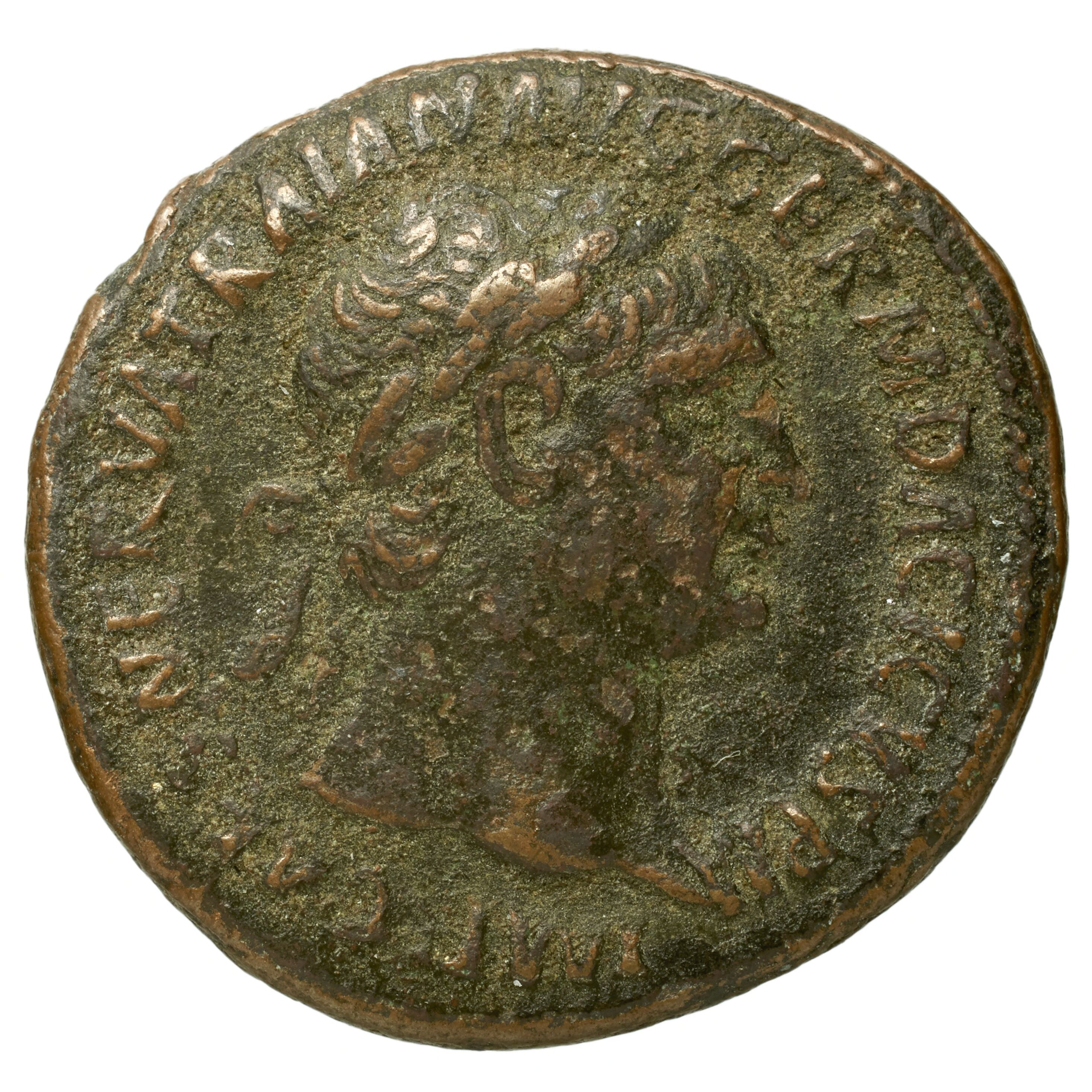 RIC II Trajan 457 Trajan obverse, Bust of Trajan, laureate, draped, right