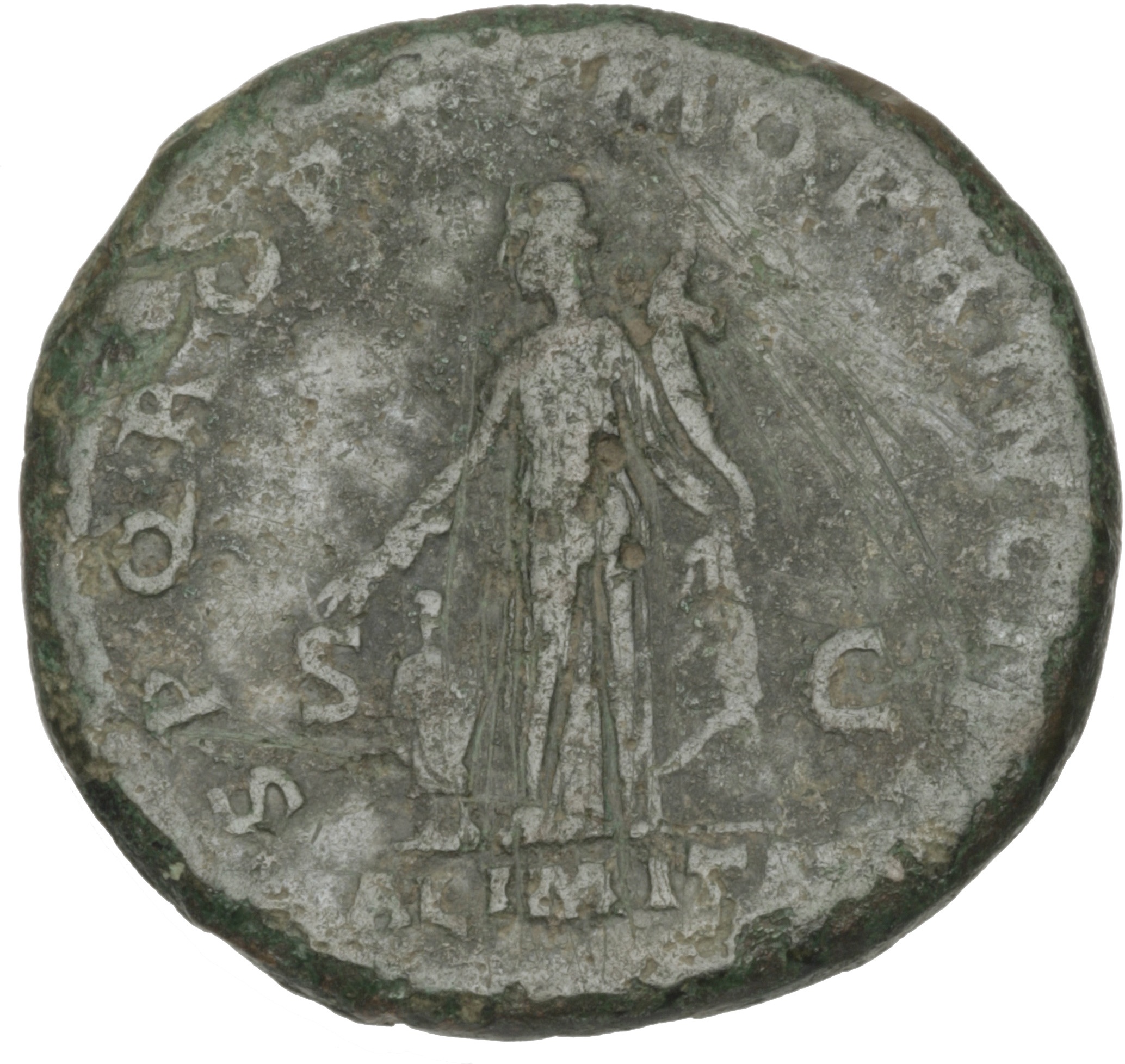 RIC II Trajan 459 (as) Trajan reverse, Abundantia standing left, holding corn-ears and cornucopiae; child holding roll nex...