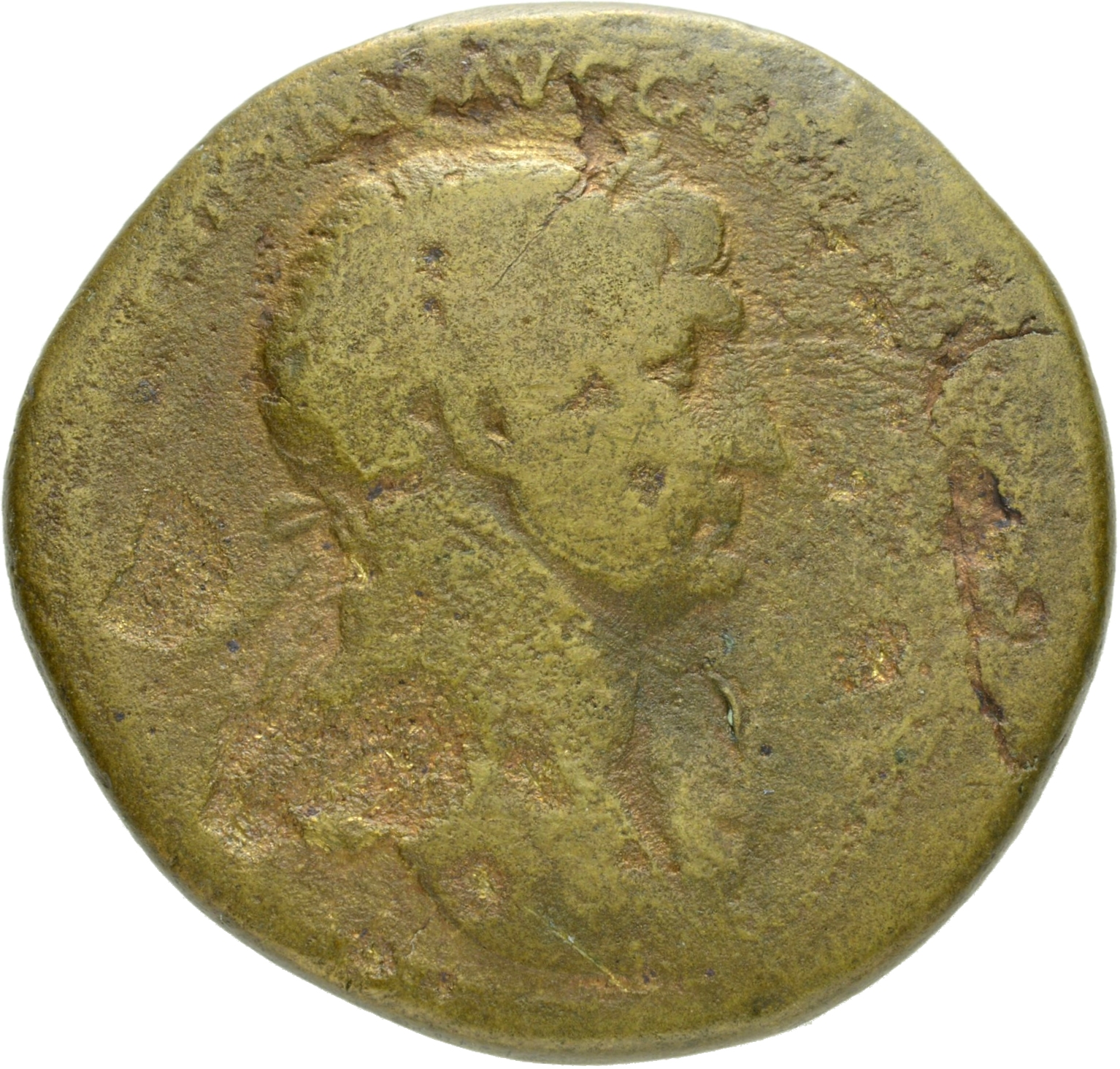 RIC II Trajan 463 (sestertius) Trajan obverse, Bust of Trajan, laureate, draped on left shoulder, right