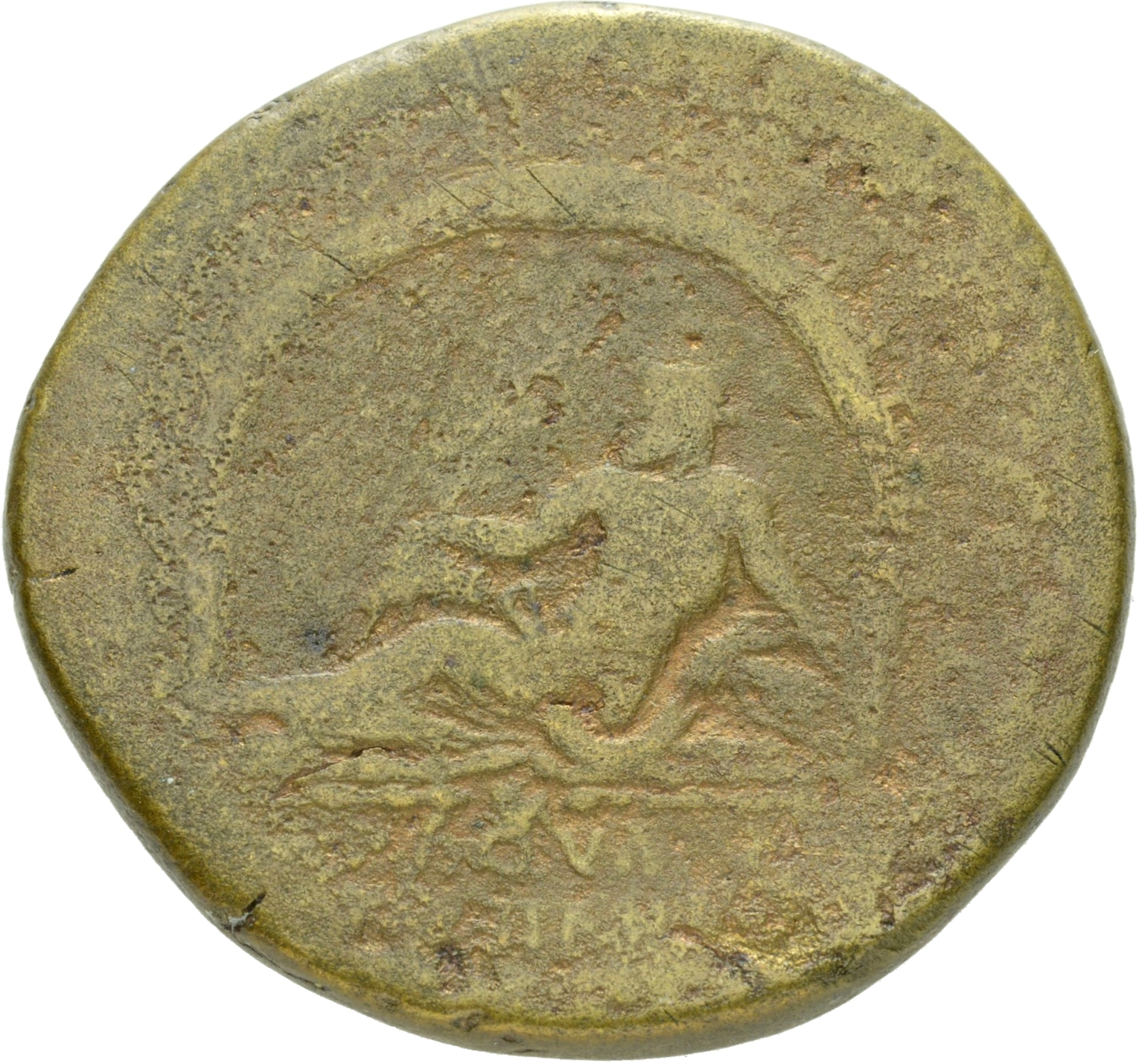 RIC II Trajan 463 (sestertius) Trajan reverse, River god reclining left on rocks under arched grotto supported by two colu...