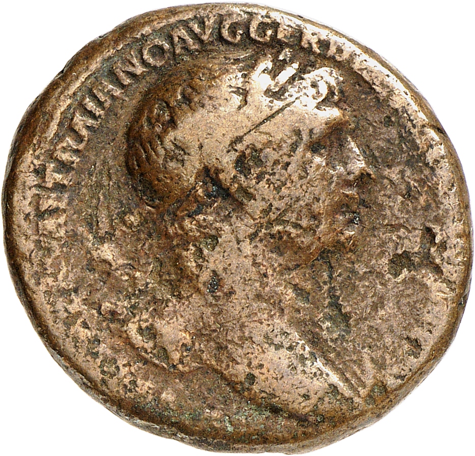 RIC II Trajan 466 (as) Trajan obverse, Bust of Trajan, laureate, draped on left shoulder, right