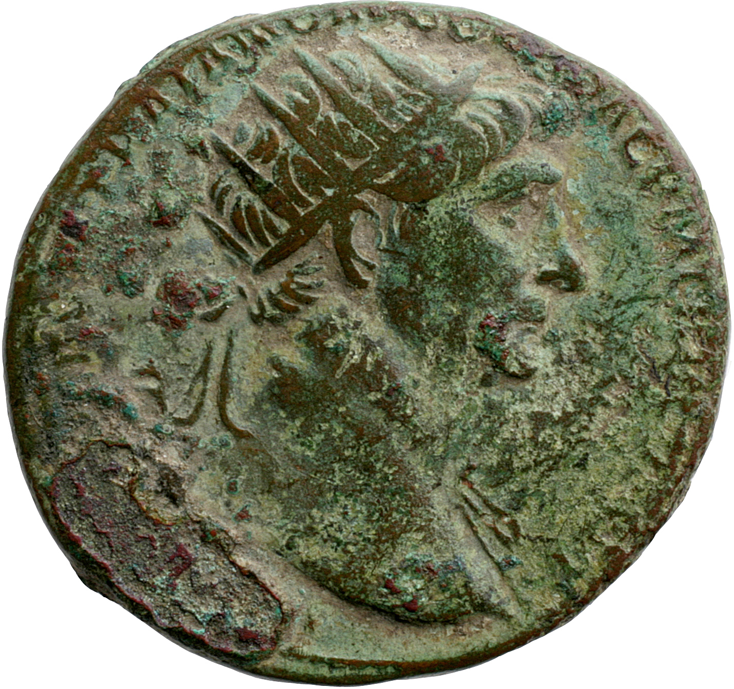 RIC II Trajan 467 Trajan obverse, Head of Trajan, radiate, right